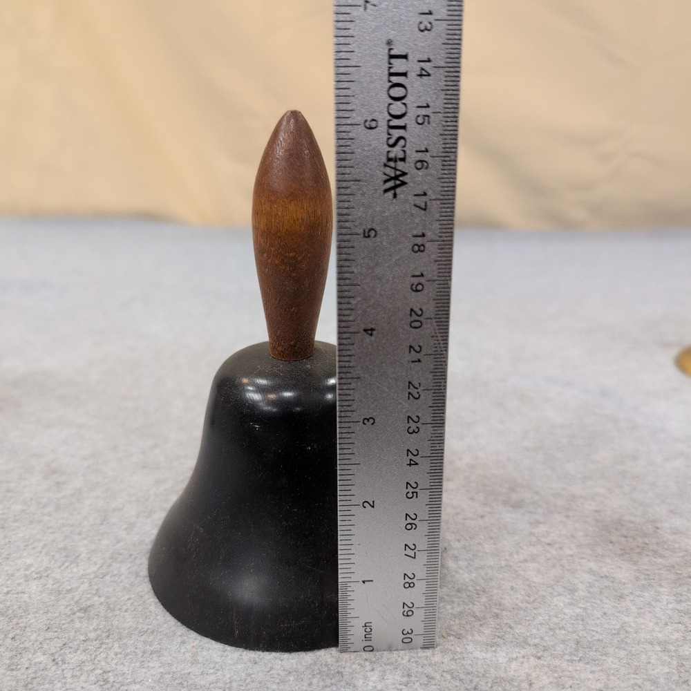 Vintage Metal School Hand Bell Cherrywood  Handle - Desk Service Dinner‎ - LOUD! - Picture 4 of 5